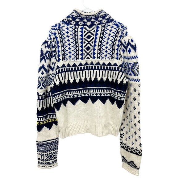 X Polo Ralph Lauren Women's Rolled Turtleneck Jumper White Blue Fair Isle - Picture 2 of 9